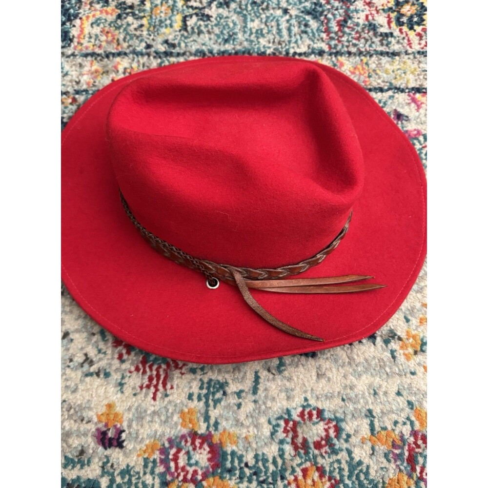 Fiesta Santa Barbara Red Wool Felt Cowboy Style Hat- Leather Decorative Bands